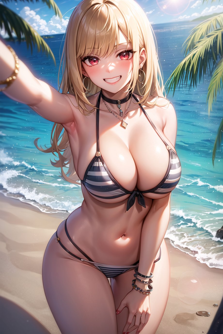 1girls, ai generated, bikini, blonde hair, curvaceous, curvy body, curvy female, curvy figure, female, hi res, kitagawa marin, long hair, seductive look, sono bisque doll wa koi wo suru, stable diffusion