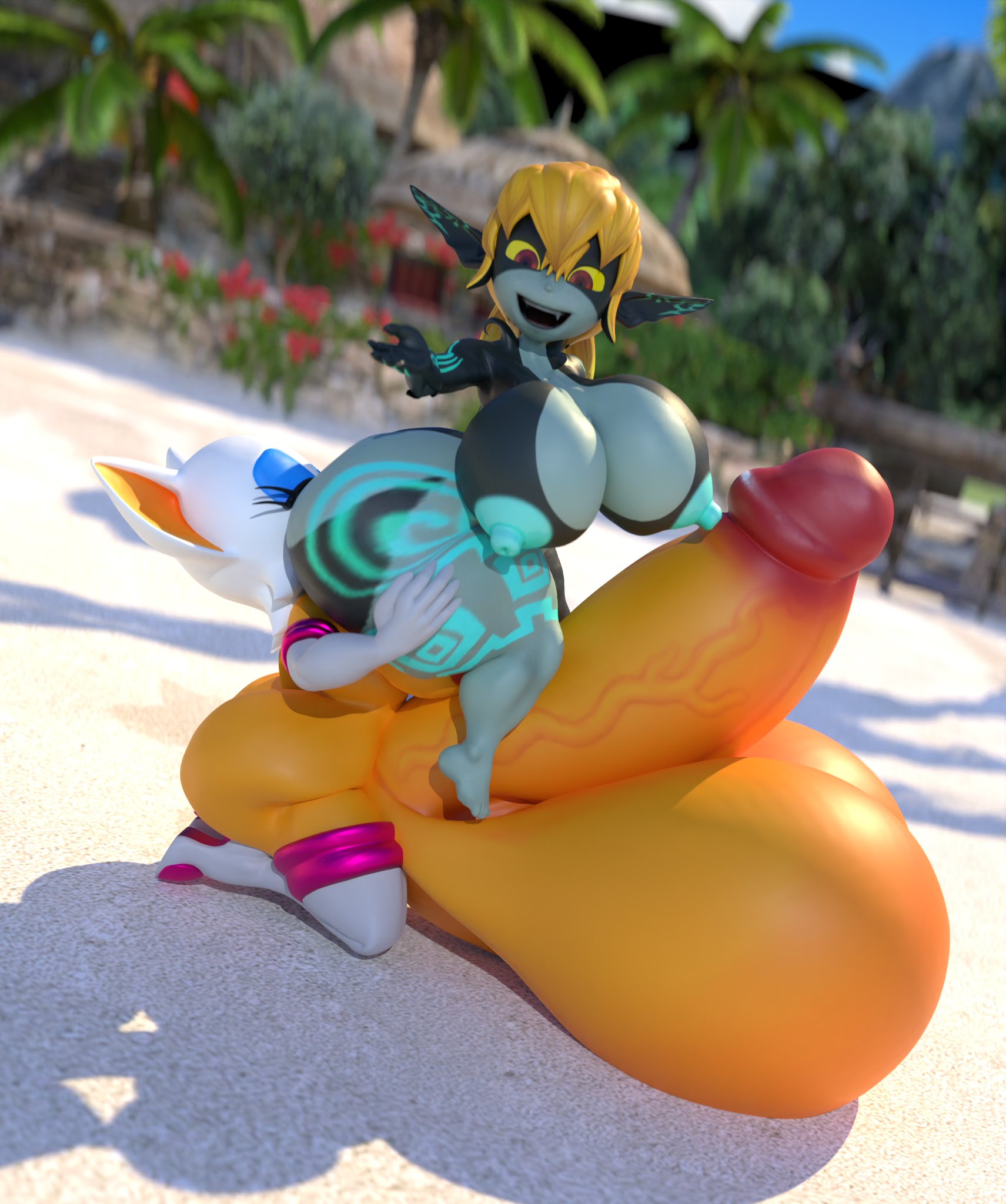 1futa, 1girls, 3d, 3d model, anthro, ass, balls, breasts, duo, facesitting, female, futanari, huge ass, huge breasts, hyper, hyper balls, hyper penis, imp, imp midna, intersex, midna, mobian, mobian (species), mobian bat, nude, oral, oversized balls, penis, rimming, rouge the bat, sega, sex, shocking (artist), sonic (series), sonic adventure 2, sonic the hedgehog (series), tagme, the legend of zelda, twilight princess