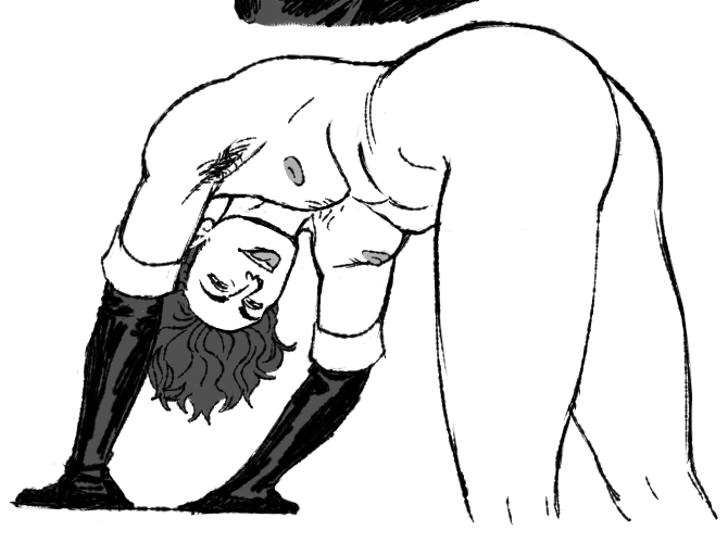 1boy artist_request ass_up bending_over bent_over cahara cahara_(fear_and_hunger) completely_nude fear_and_hunger hairy_chest hairy_pits long_gloves male naked_male showing_off solo_male tagme tongue_out xn0regiax