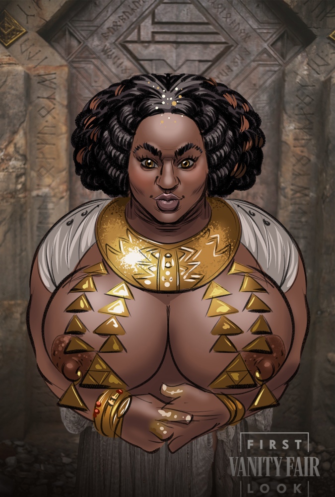 1girls alternate_species areolae arms_under_breasts black_hair breasts breasts_out dark-skinned_female dark_skin disa dwarf dwarf_female exposed exposed_breasts exposed_nipples female female_focus female_only gold_(metal) gold_bracelet gold_bracelets gold_eyes gold_jewelry gold_necklace golden_bracelet golden_bracelets golden_eyes golden_necklace hands_below_boobs hands_together huge_breasts humanoid large_areola large_areolae large_areolas large_breasts looking_at_viewer lord_of_the_rings nightmare_fuel nipple_piercing nipple_piercings nipples rings_of_power topless topless_female