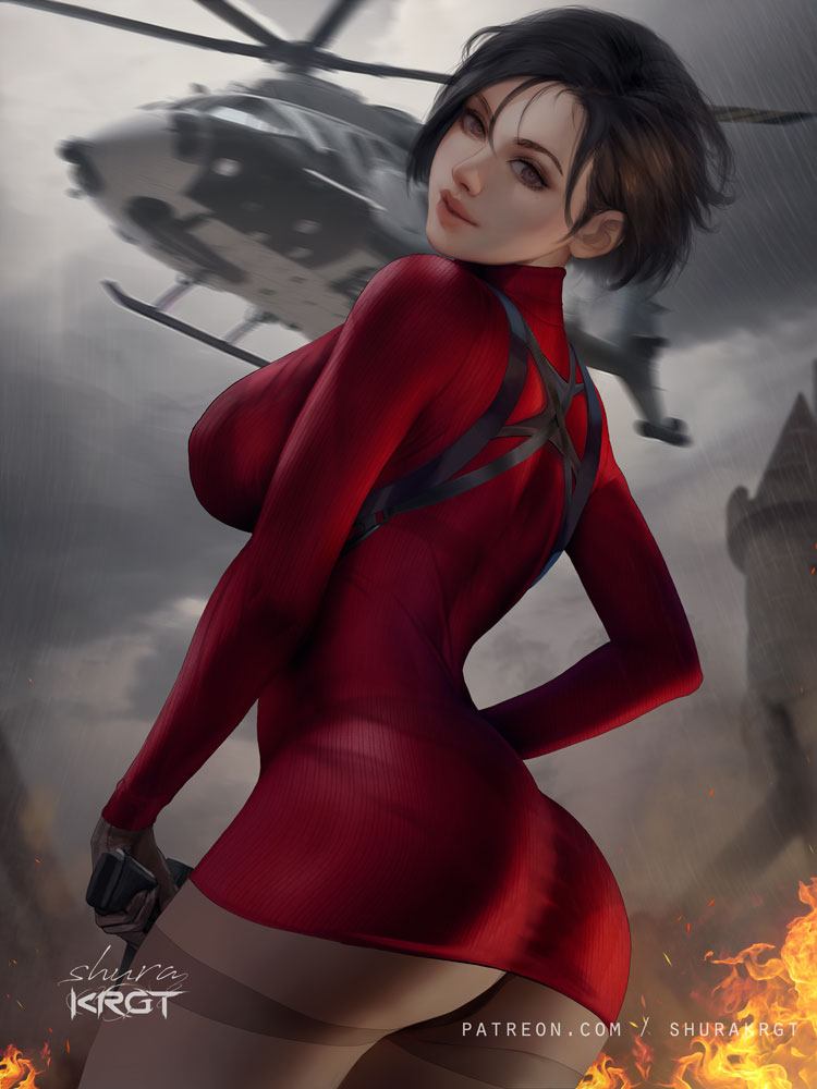 1girls, ada wong, ada wong (adriana), artist name, asian, asian female, ass, athletic, athletic female, big breasts, black gloves, black hair, breasts, brown eyes, busty, capcom, curvaceous, curves, curvy, curvy figure, dark hair, digital media (artwork), eyebrows, eyelashes, eyes, female, female focus, female only, fit, fit female, gloves, hair, hips, hourglass figure, huge breasts, human, large breasts, legs, light skin, light-skinned female, lips, mature, mature female, medium hair, pantyhose, resident evil, resident evil 2, resident evil 2 remake, resident evil 4, resident evil 4 remake, short hair, shurakrgt, sweater, sweater dress, thick, thick legs, thick thighs, thighs, thin waist, top heavy, upper body, voluptuous, waist, watermark, wide hips
