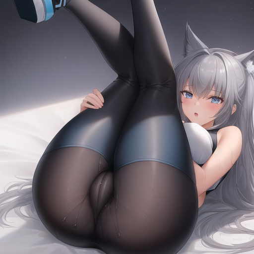 1girls ai_generated big_ass big_breast big_breasts blue_eyes cat_ears cat_girl female female_only grey_hair leggings long_hair long_hair_female solo transparent_clothes transparent_clothing wet wet_clothes wet_clothing wet_pussy