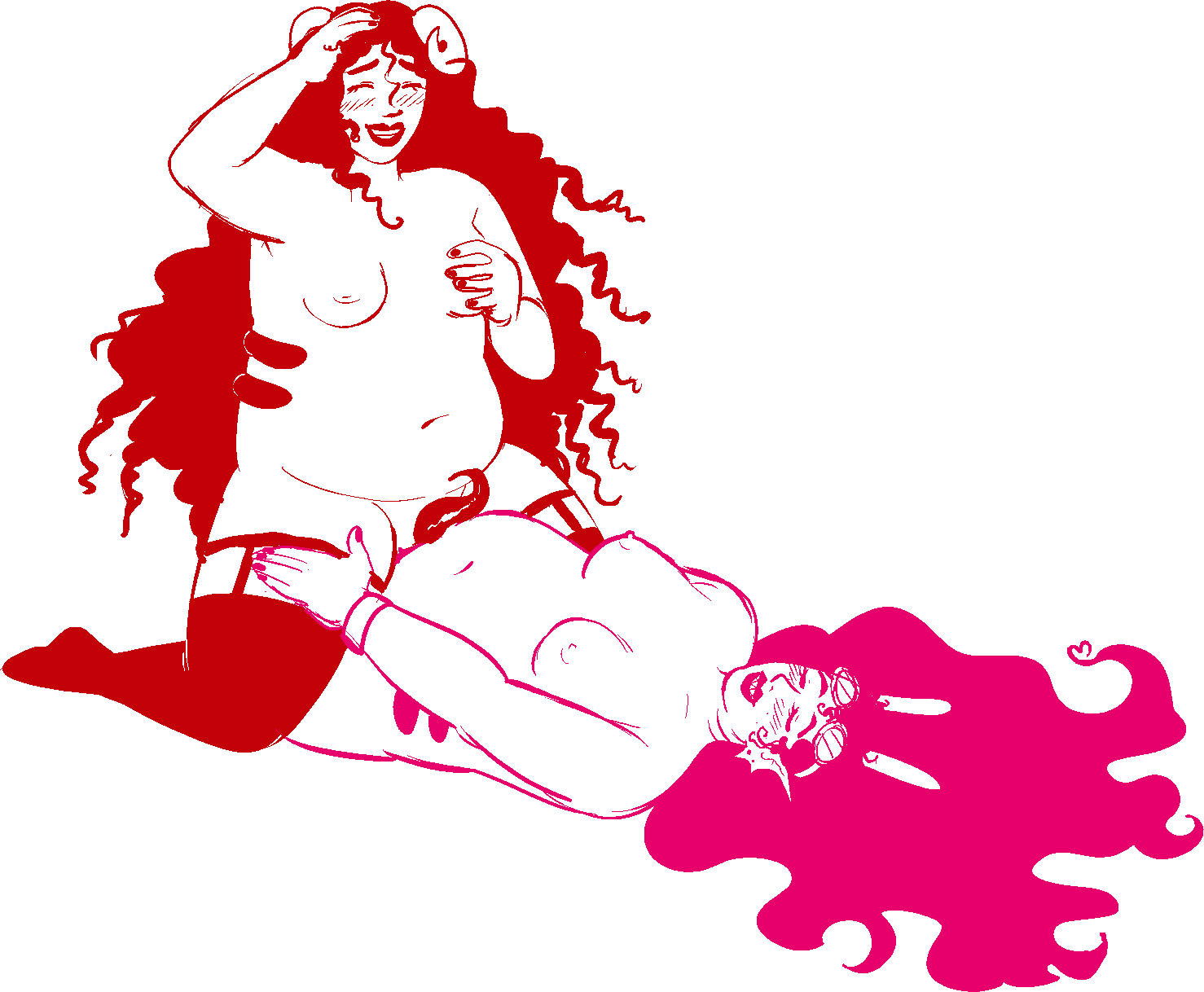 aradia_megido blush chubby cowgirl_position feferi_peixes fins garter_straps goggles goggles_on_head grabbing_own_breast hand_on_head hand_on_thigh homestuck horns karkatfucks lipstick monochrome piercings riding sharp_teeth small_breasts smile tentacle tentacle_dick thighhighs