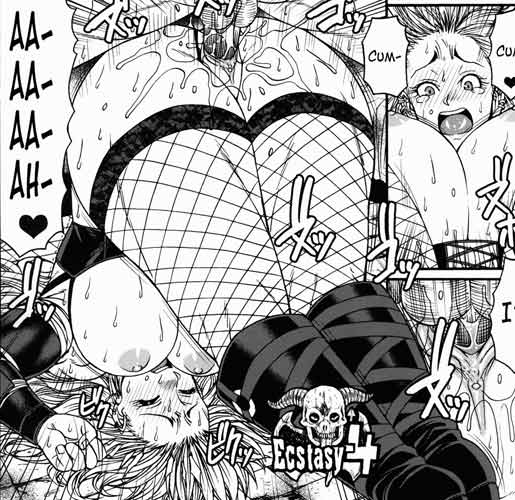 ahe gao, bdsm outfit, bondage, bulldog position, cum everywhere, cum explosion, dorohedoro, female, fishnets, male, mating press, muscular, muscular female, noi (dorohedoro), penis, pinned down, power bottom