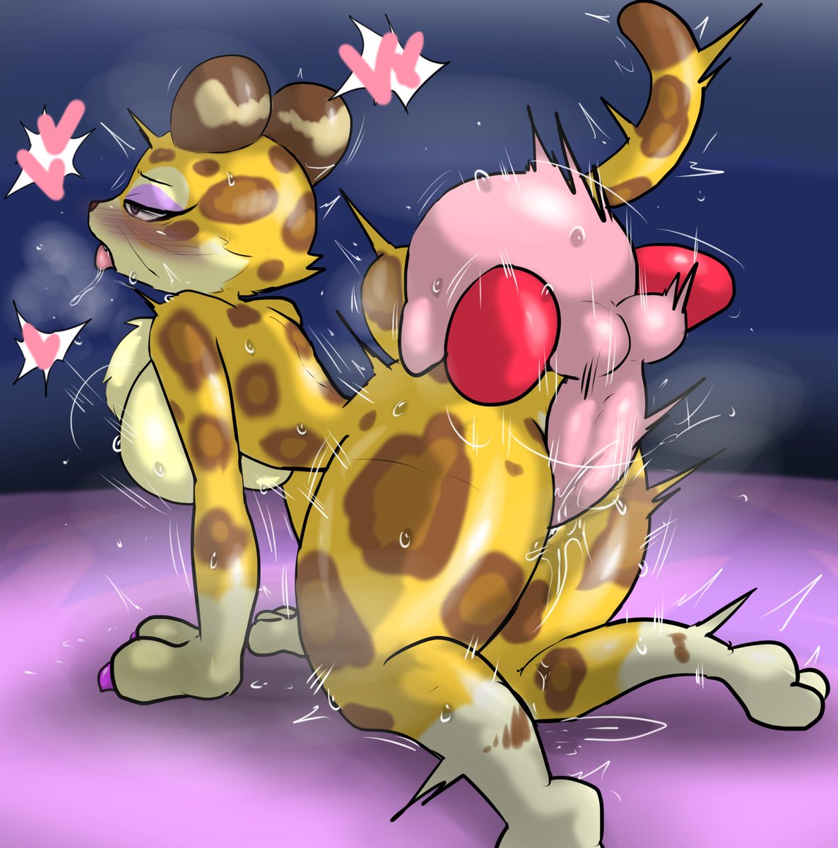 1boy, 1girls, ambiguous penetration, anthro, clawroline, enigi09, female, furry, heart symbol, hetero, kirby, kirby (series), penetration, penetration from behind, sex, sweat, tagme, tounge out