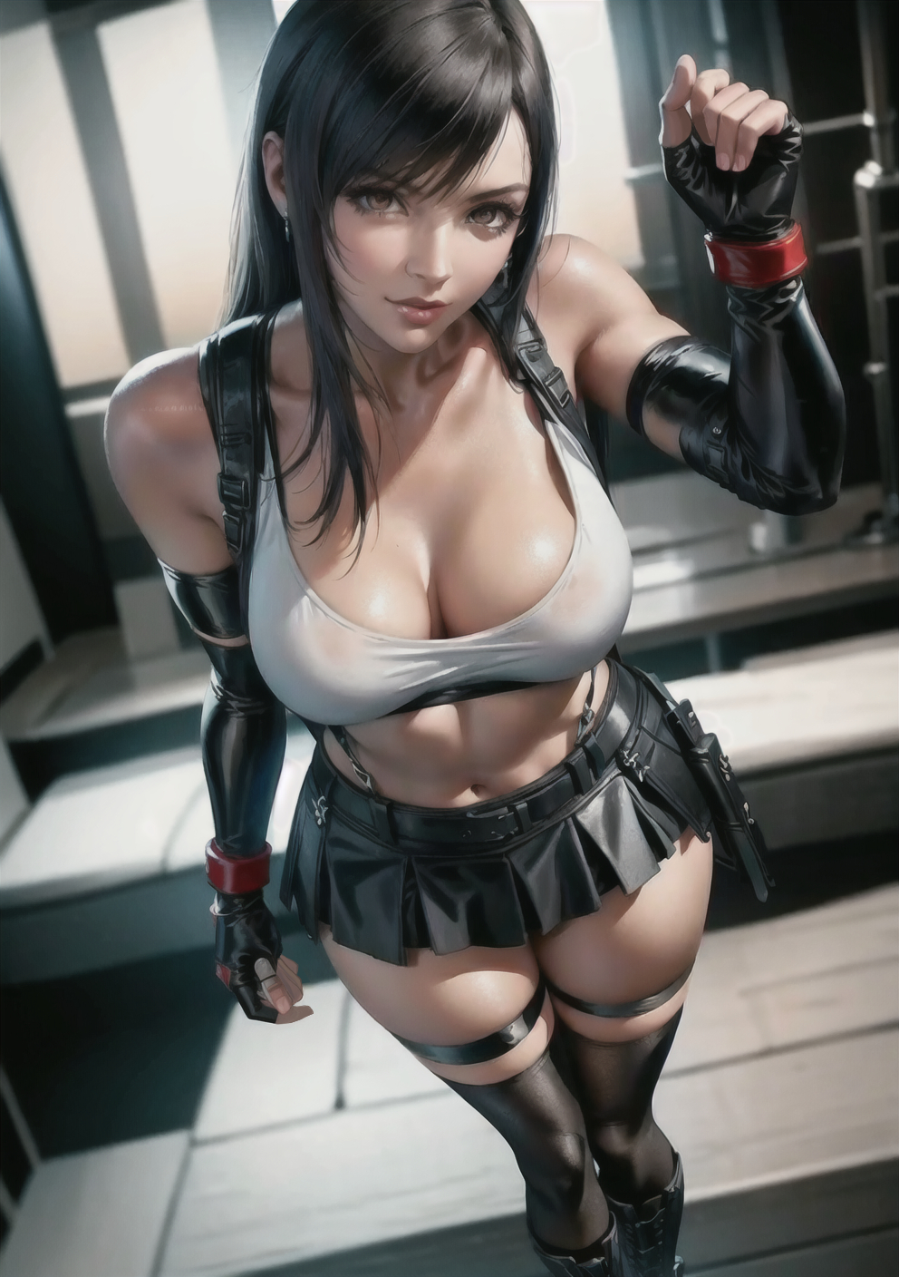 1girls, ai generated, black hair, boots, breasts, curvaceous, curvy body, curvy female, curvy figure, female, final fantasy, final fantasy vii, hi res, huge breasts, legwear, long hair, seductive look, skirt, solo, solo female, stable diffusion, tifa lockhart, voluptuous, voluptuous female