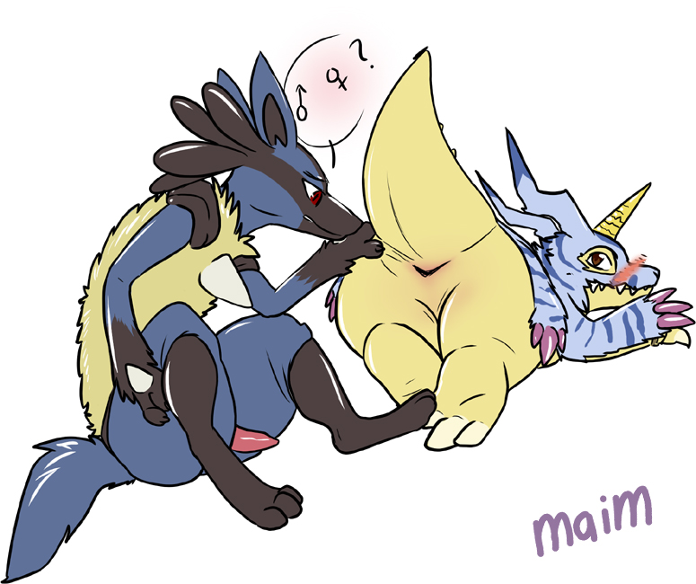 blush crossover digimon gabumon lucario maim male penis pokemon pokemon_(species) yaoi