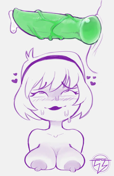 1futa, 1girls, animal genitalia, animal genitalia on humanoid, animal penis, big breasts, big penis, blush, blush lines, blushing, breasts, canine penis on humanoid, dog girl, dog penis, erection, female, female focus, futanari, green penis, homestuck, human, human with animal genitalia, human with canine penis, intersex, jade harley, knot, lipstick, ms paint adventures, nude, penis, rose lalonde, short hair, sweat, sweating, thunderthot, tiara
