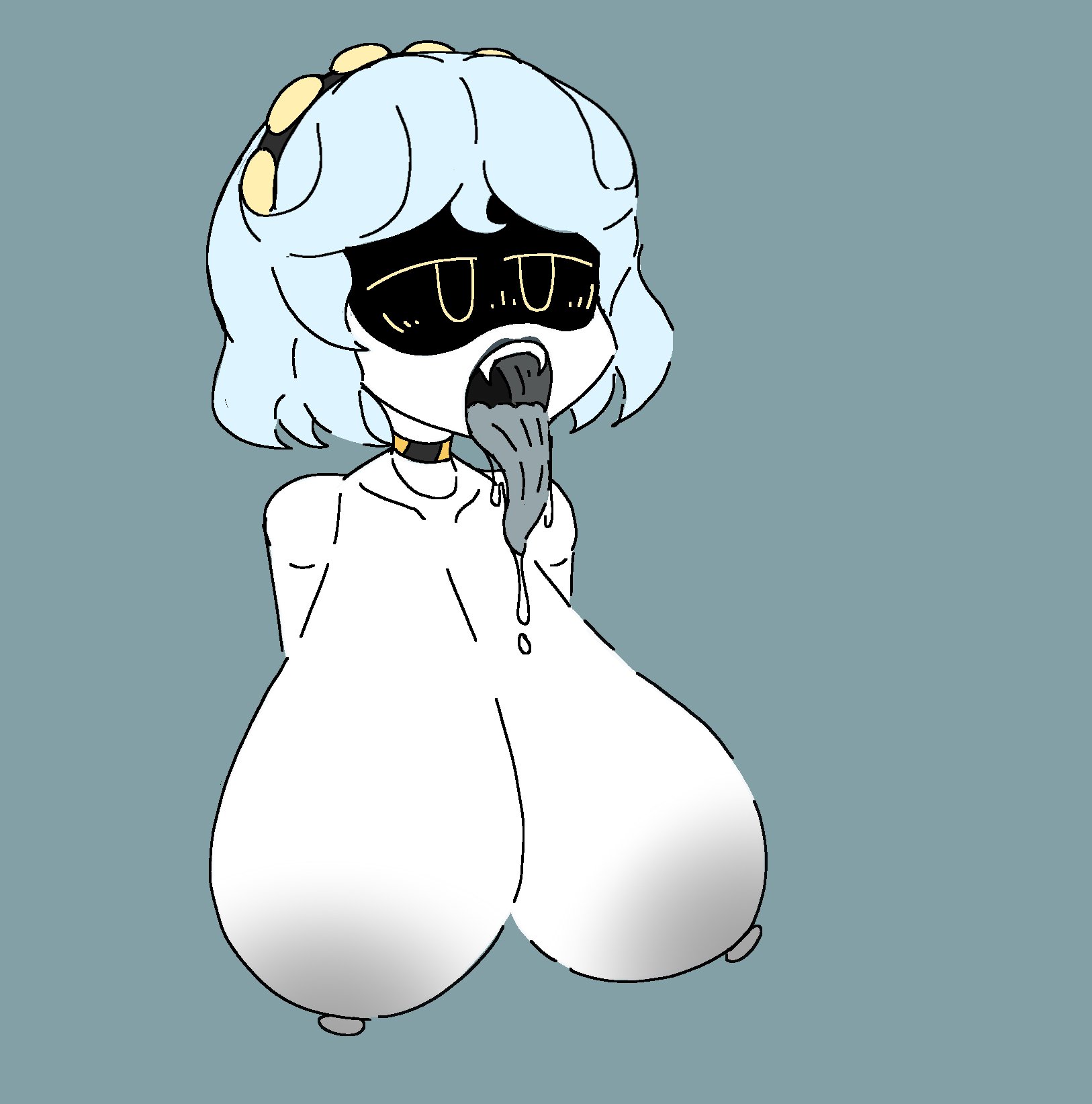 1girls, 2d, ahe gao, breasts, female, female only, ghastlypann, huge breasts, humanoid, hyper breasts, mob face, murder drones, nipples, nude, nude female, open mouth, robot, robot girl, robot humanoid, screen face, sega, solo, sonic (series), tongue, tongue out, v (murder drones)