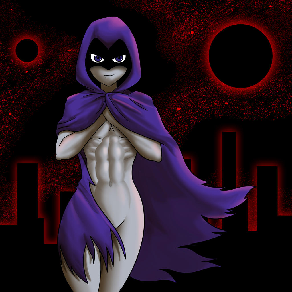 1girls abs athletic_female belly_button dc dc_comics female female_only fit_female muscular_female navel nude nude_female purple_eyes rachel_roth raven_(dc) sandspire six_pack small_breasts solo solo_female teen_titans