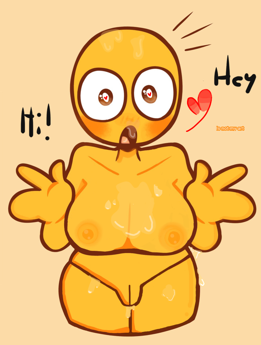 big breasts, breasts, cum, cum in mouth, cum in pussy, emoji, emoji (race), female, heart eyes, no clothes, open mouth, pussy, solo female