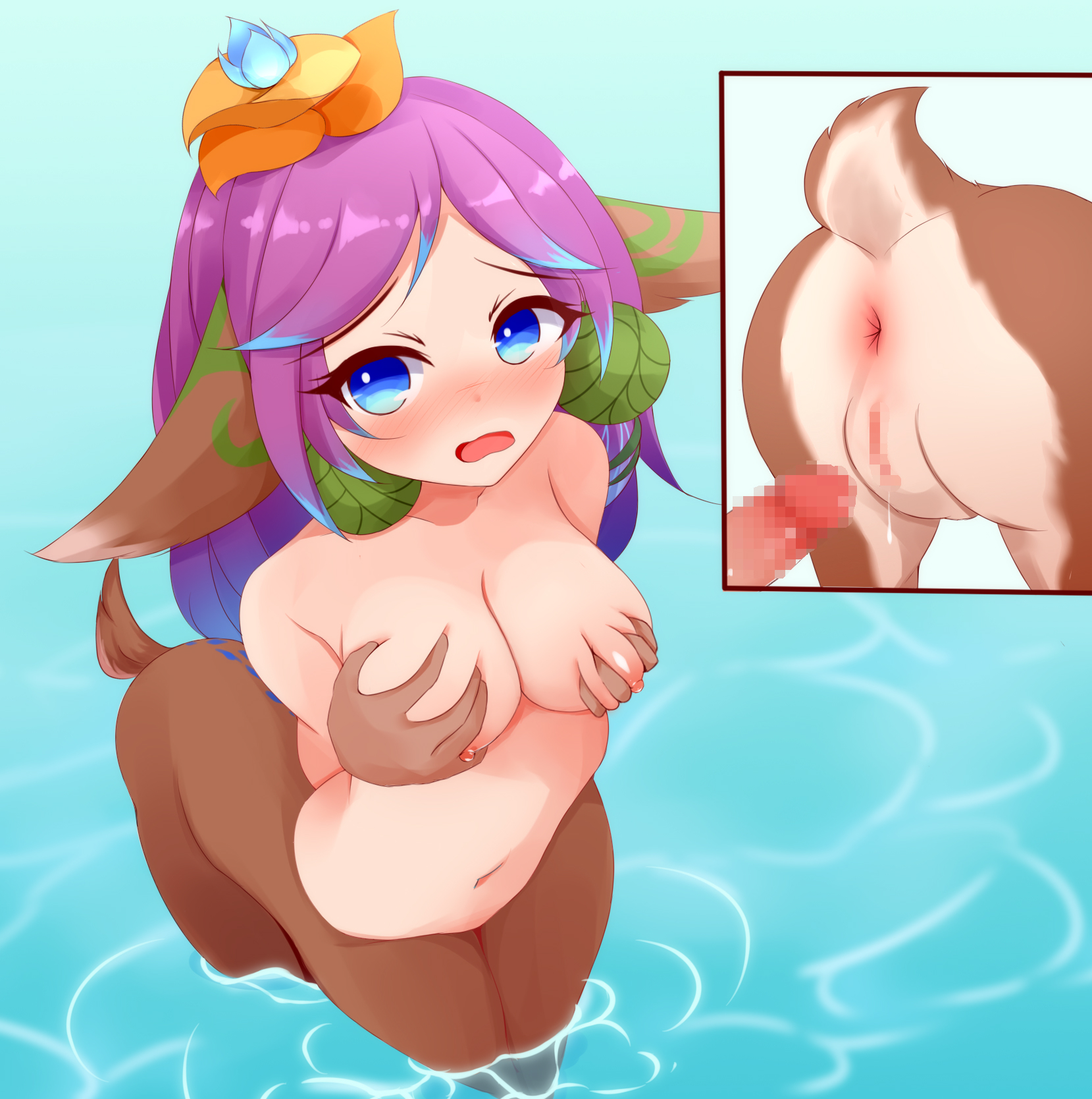 ayatori, deer taur, female, league of legends, lillia (league of legends), male, penis, pussy, tagme, taur