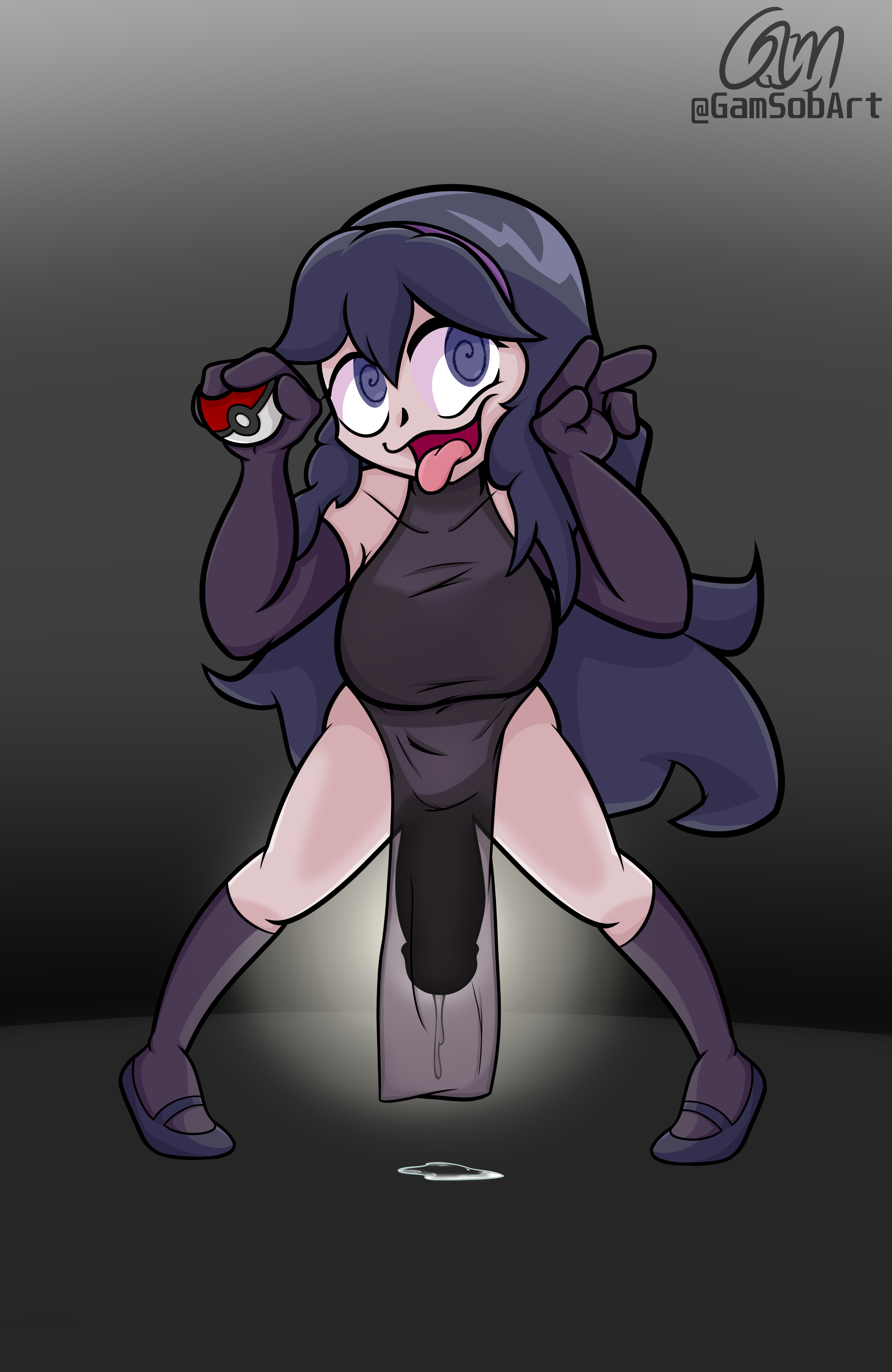 1futa, absurd res, big breasts, big penis, bottomless, bottomless loincloth, breasts, clothed, clothing, dickgirl, dress, elbow gloves, erection, futa only, futanari, gamsobart (artist), gloves, hex maniac, human, intersex, light skin, light-skinned futa, loincloth, mostly clothed, pelvic curtain, penis, penis shadow, penis under clothes, penis under loincloth, pokemon, precum, precum drip, silhouette, standing, tongue, tongue out