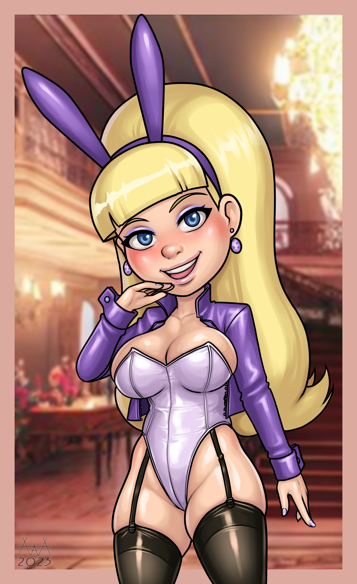 aaaninja, blonde hair, breasts, bunnysuit, cleavage, disney, disney channel, disney xd, female, gravity falls, leotard, pacifica northwest, playboy bunny, straight hair, thighhighs