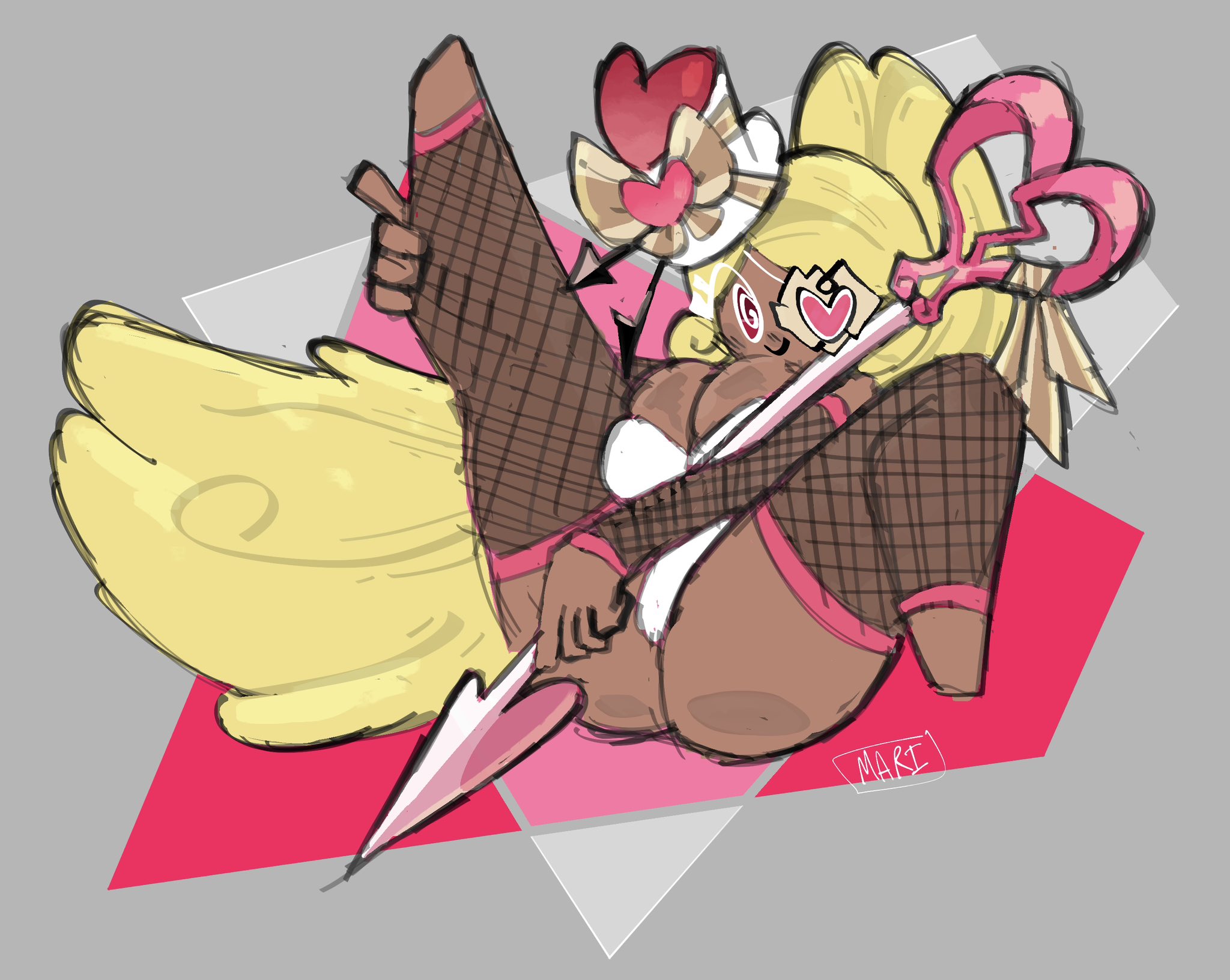cookie run, cookie run ovenbreak, female, fishnets, mari powder, nitepowder, thick thighs, timekeeper cookie, valentine's day