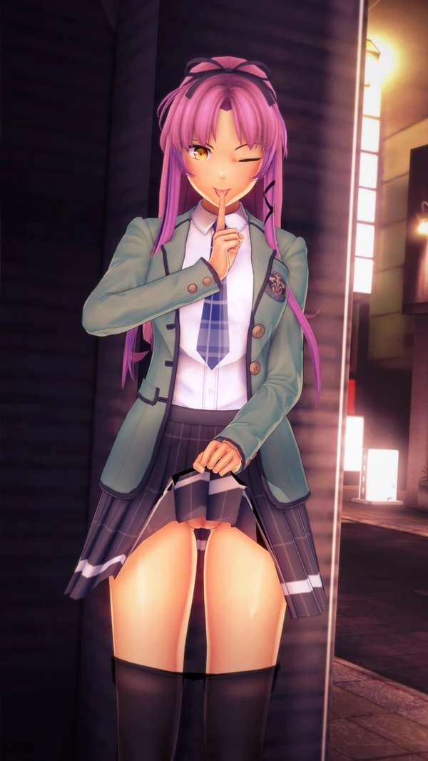 1girls 3d back_alley eiyuu_densetsu koikatsu no_panties player1 pussy renne_bright school_uniform schoolgirl shh skirt_lift slut stealth