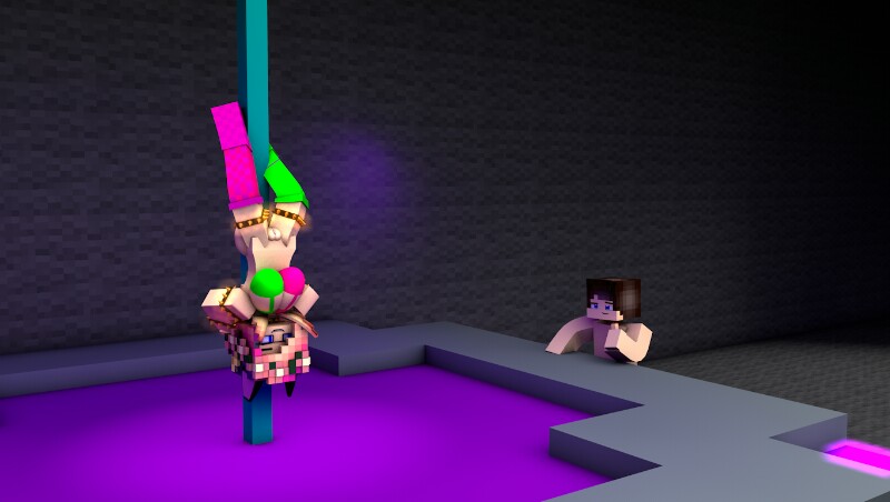 1boy 1girls 3d bisexual_(female) blush bra clothed_female collar female glasses horny_female looking_at_another looking_back male mine-imator minecraft multicolored_hair no_panties nude_male outside pole_dancing pose random_guy skyler_quinn smile stockings straight strip_club striped stripper_pole supertwit tagme