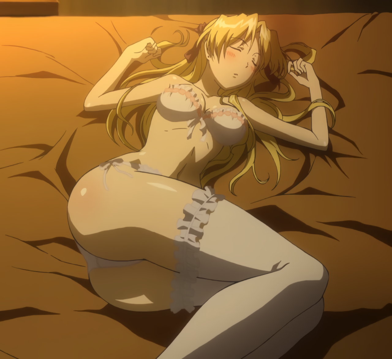 blonde_hair campione! closed_eyes erica_blandelli female lingerie screencap sleeping stitched unconscious