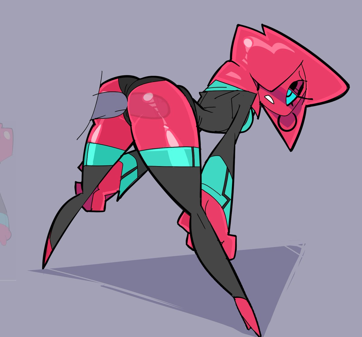 anal, anal penetration, anal sex, anal through clothes, clothed, clothed sex, disembodied penis, eyeshadow, female, glassrunner, hair over one eye, male, panties, penetration through clothes, penis, sex, slime girl, thighhighs, through clothes