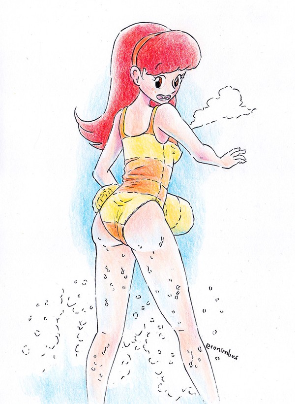 ass bea_goldfishberg butt eronimbus fish_hooks humanized one-piece_swimsuit red_hair splashing swimsuit swimwear tagme