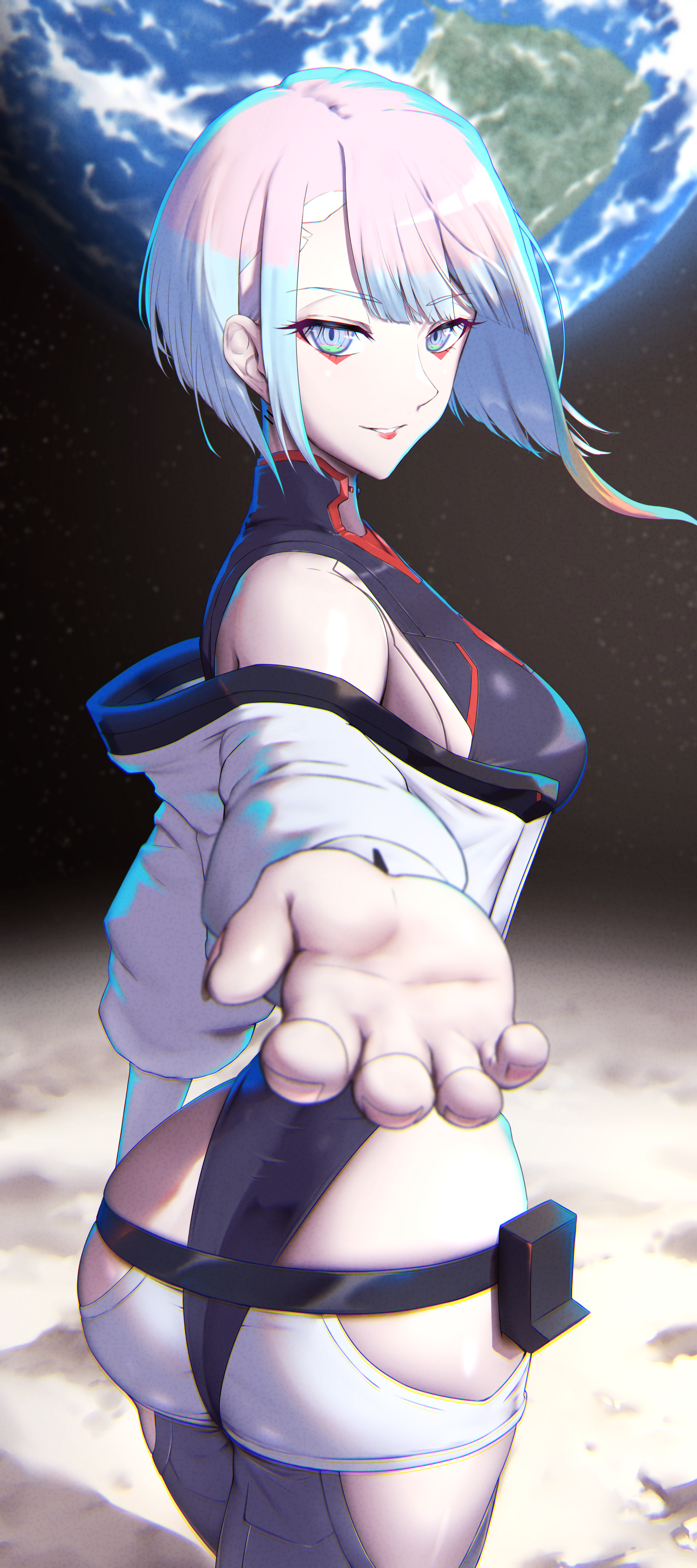 ass, ass focus, bubble ass, bubble butt, cd projekt red, clothing, cyberpunk 2077, cyberpunk: edgerunners, female, female only, latex, leotard, looking at viewer, lucyna kushinada, pov, shiroshisu, studio trigger, tight clothing
