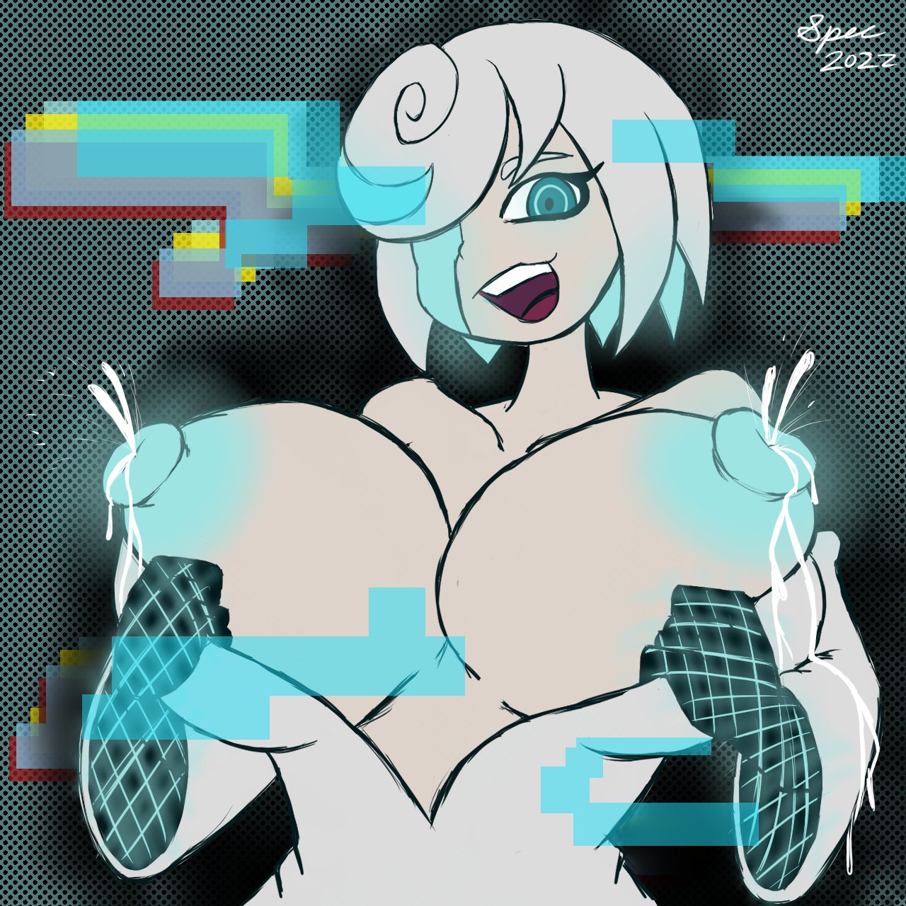1girls, 2023, big breasts, blue eyes, breasts, female, female only, huge breasts, lactating, lactation, milk, sage (sonic frontiers), sage (sonic), sonic (series), sonic the hedgehog (series), specnsfw, white hair