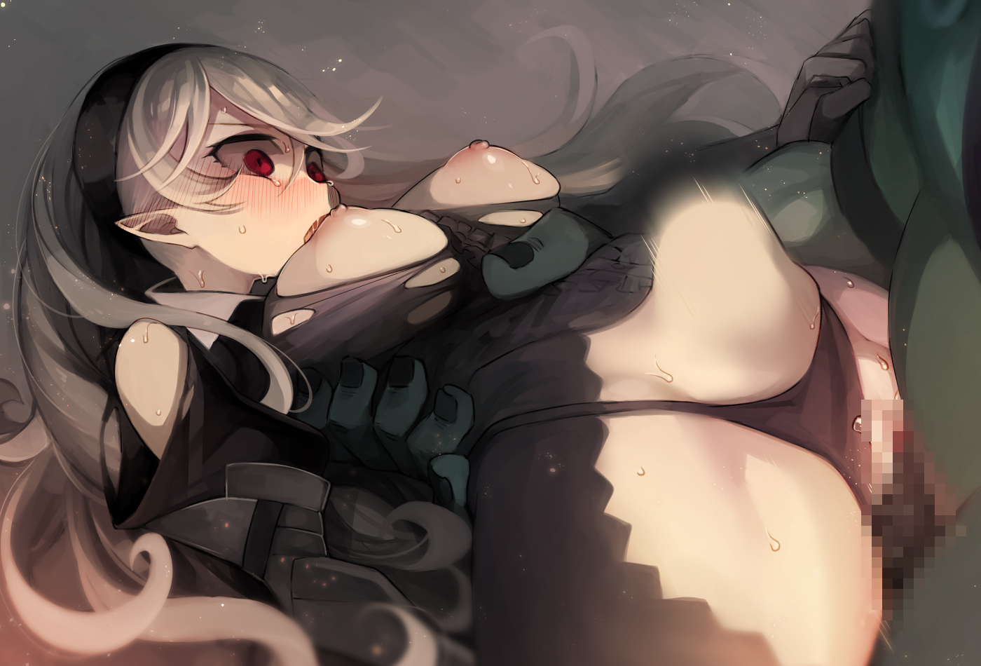 1boy, 1girls, bare thighs, black panties, breasts, censored, clothing aside, corrin (fire emblem), corrin (fire emblem) (female), deep penetration, faceless (fire emblem), female, female focus, fire emblem, fire emblem fates, hairband, huge cock, inner thighs, juliet sleeves, large insertion, long hair, long sleeves, male, medium breasts, mosaic censoring, negiwo, nintendo, nipples, panties, panties aside, penis, pointy ears, puffy sleeves, pussy, rape, red eyes, sex, solo focus, stomach bulge, straight, thighs, torn clothes, underwear, vaginal penetration, white hair