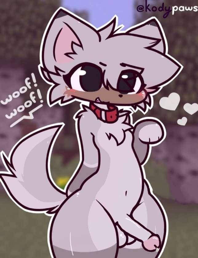 bad_anatomy balls blush blushing blushing_at_viewer bodily_fluids collar cum dialogue ears edit eyebrows_visible_through_hair eyelashes femboy fluffy fluffy_ears fluffy_hair fluffy_tail gay goofy_ahh_penis grey_fur grey_hair heart hearts kodypaws male male_only minecraft minecraft_mob pale_wolf_(minecraft) paws penis precum red_collar shiny_skin smile submissive testicles thick_thighs thighs wolf wolf_(minecraft) wolf_ears wolf_tail