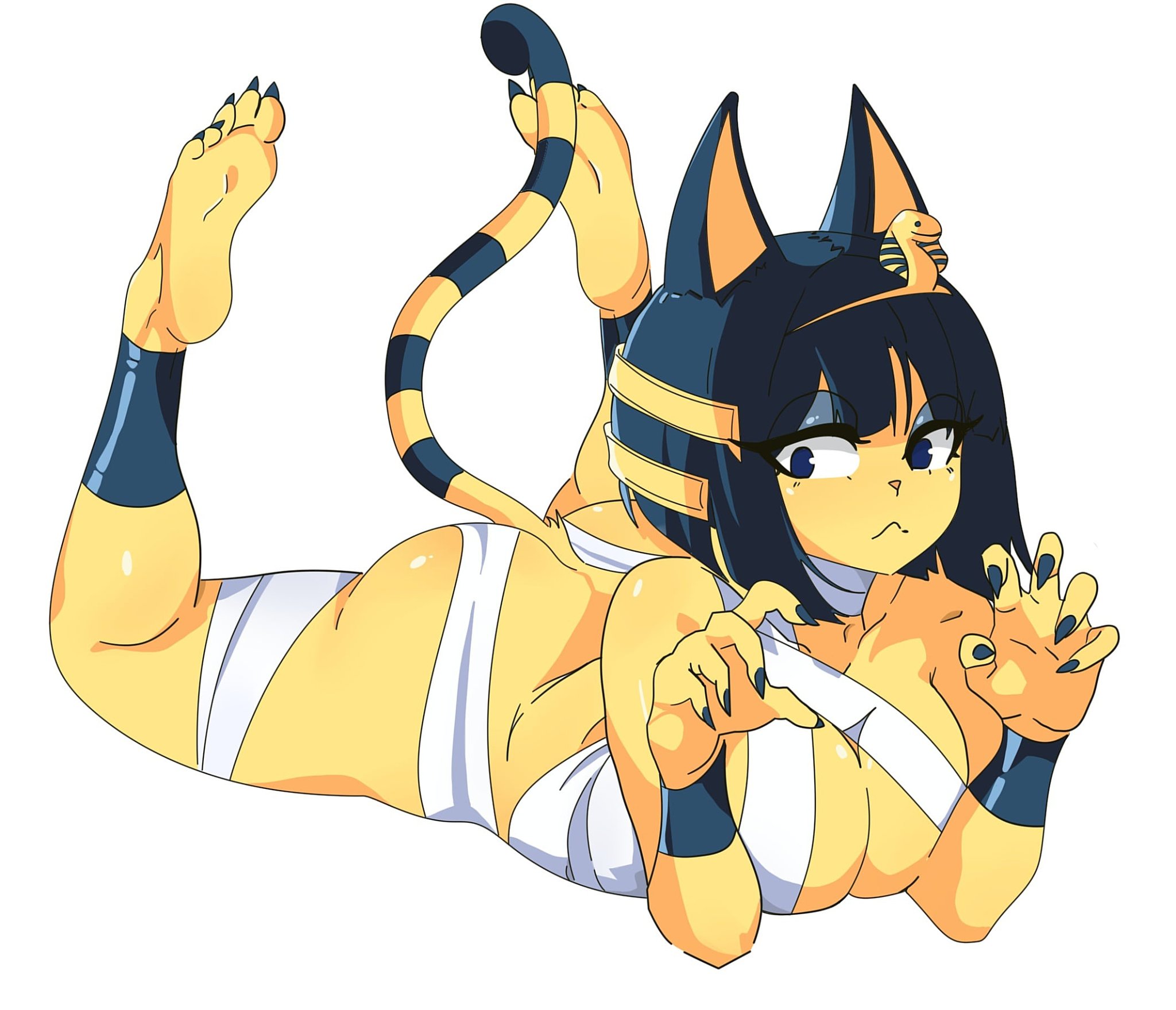 :<, 2023, 5 toes, absurd res, animal crossing, ankha, ankha (animal crossing), anthro, ass, back boob, bangs, barefoot, big ass, big breasts, big butt, blue eyes, blue hair, blush, breast squish, breasts, bunnydarkknigh, cat tail, clawed feet, clawed toes, clothed, clothing, curvy figure, cute, cute face, digital media (artwork), domestic cat, duo, egyptian, eyeshadow, feet, felid, feline, felis, female, female only, hair, half naked, hi res, huge hips, humanoid feet, mammal, naked, nintendo, nude, on front, one eye closed, sand, seaside, sharp toenails, short hair, shortstack, soles, solo, solo anthro, solo female, squiss, toe claws, toes, video games, voluptuous, wide hips