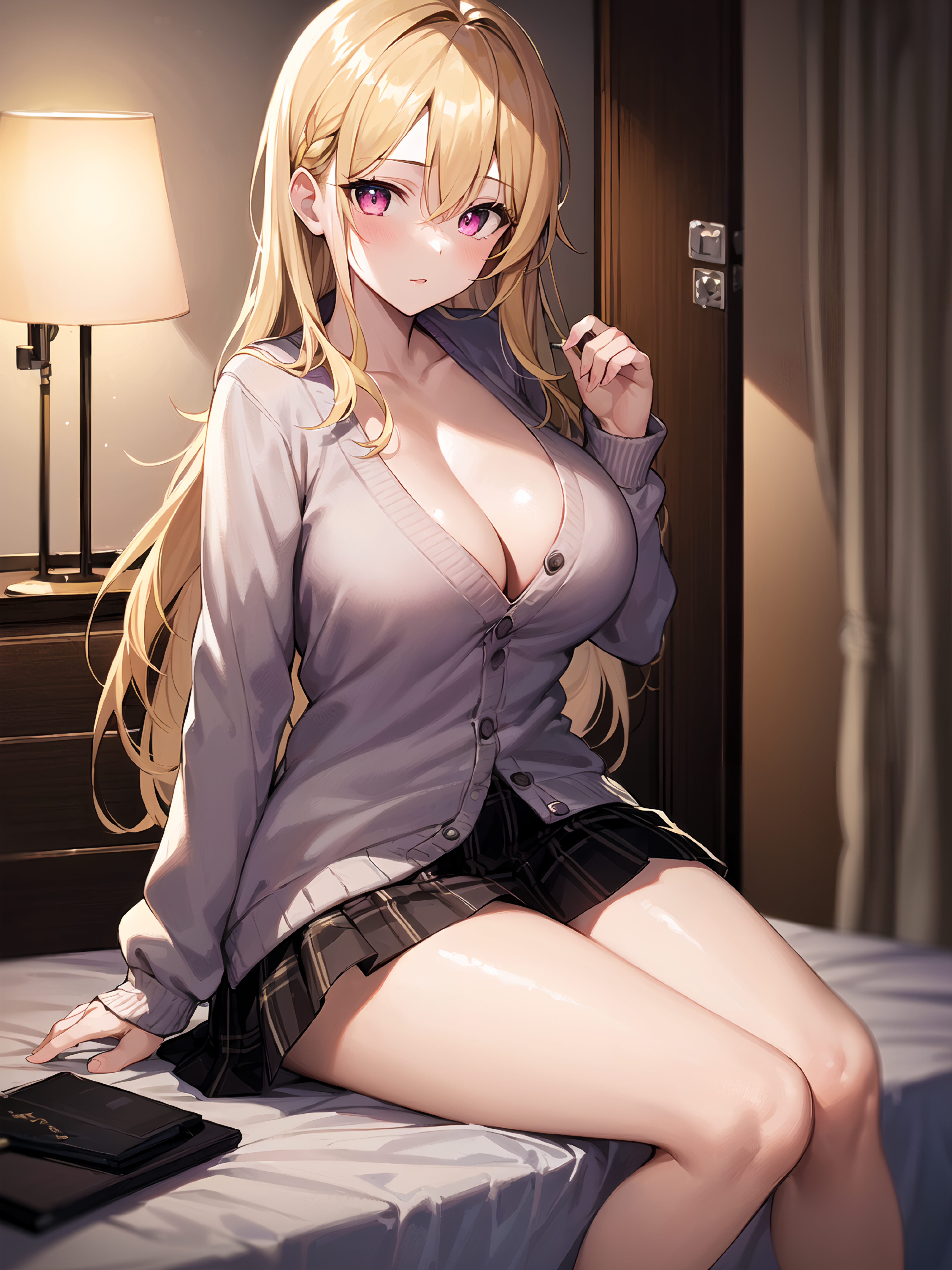 1girls, ai generated, bikini, blonde hair, breasts, curvaceous, curvy, curvy body, curvy figure, female, hi res, high resolution, huge breasts, kitagawa marin, long hair, pink eyes, school uniform, schoolgirl, seductive look, skirt, sono bisque doll wa koi wo suru, stable diffusion, voluptuous female
