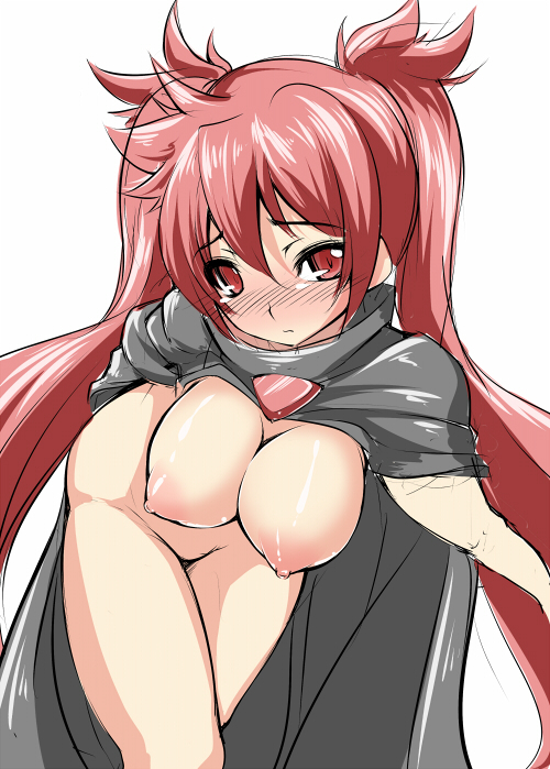 1girls arcana_heart_3 blush breasts cape female karyosaku large_breasts long_hair pointy_chin sakula scharlachrot solo tied_hair twintails very_long_hair