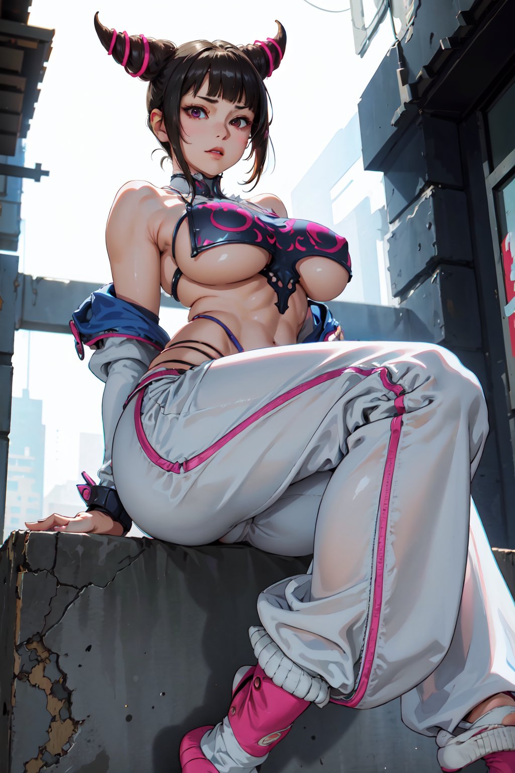 1girls, ai generated, breasts, curvaceous, curvy body, curvy female, curvy figure, female, female focus, female only, juri han, looking at viewer, looking down, seductive look, stable diffusion, street fighter, underboob, voluptuous, voluptuous female
