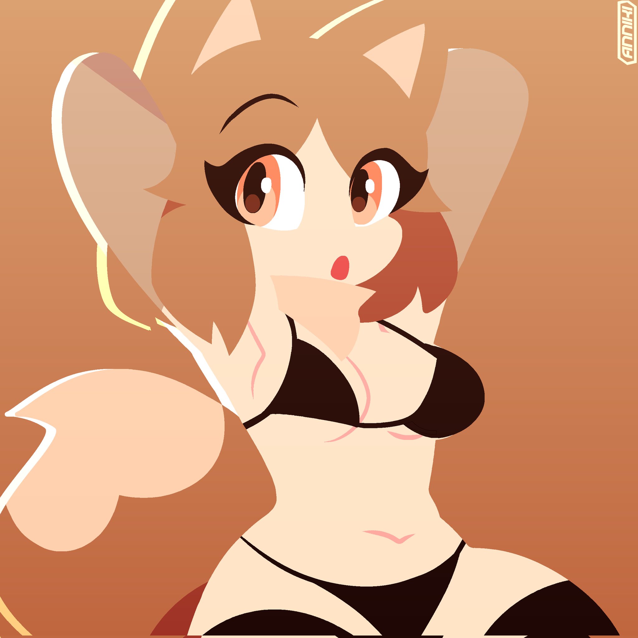 :o, 1girls, alternate version available, armpits, bikini, black bikini, black panties, black thighhighs, brown background, brown hair, cat ears, cat girl, catgirl, cathie (rivergravidade), female, fluffy tail, hands behind head, looking at viewer, looking surprised, neko, no outlines, oc, original, original art, original artwork, original character, originalcharacter, rivergravidade, sitting, sitting down, suprised, suprised expression, suprised look, tagme (artist), tagme (character), thighhighs