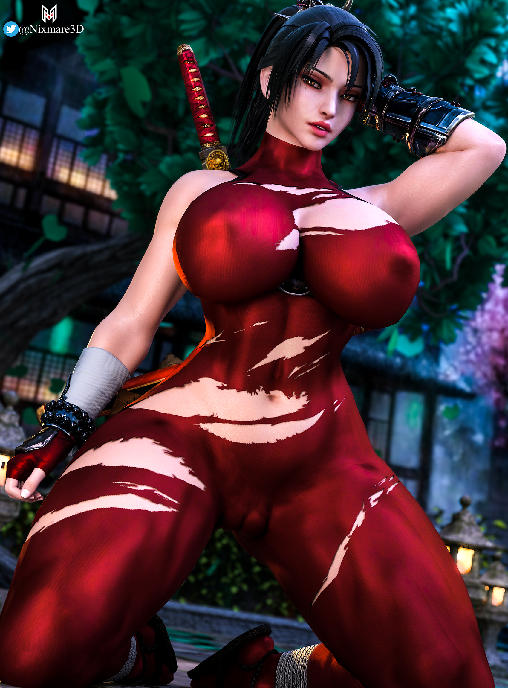 3d, 3d (artwork), bandai namco, black hair, bodysuit, breasts, brown eyes, curvaceous, curvy, curvy body, curvy female, curvy figure, erect nipples, female, fit, fit female, large breasts, nipple bulge, nipples, nixmare (artist), solo, solo female, soul calibur, soul calibur vi, taki (soulcalibur), thick hips, thick legs, thick lips, thick thighs, thighs, tight clothing, voluptuous, wide hips