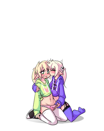 femboy handjob hoodie hoodie_(artist) kissing leslie_(hoodie) max_(hoodie) tagme thigh_highs thighhighs