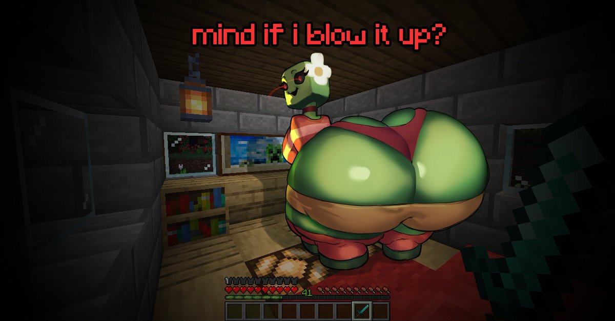 1girls, about to explode, ass, ass bigger than head, ass bigger than torso, big ass, big breasts, breasts, bubble ass, bubble butt, bursting butt, creeper, creeper (minecraft), enormous ass, female, huge ass, huge breasts, hyper, hyper ass, implied explosion, massive ass, minecraft, solo, tagme, talking, talking to viewer, text, undergroundj