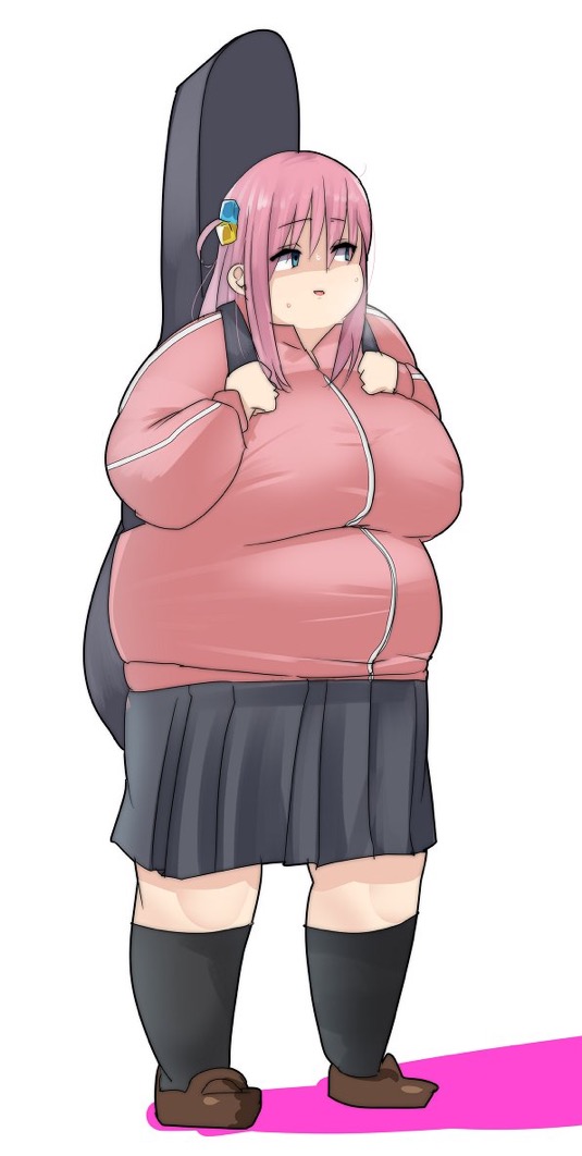 bbw big_belly big_breasts black_skirt bocchi_the_rock! chubby chubby_female fat fat_female fat_girl fat_woman gotou_hitori guitar_case obese obese_female overweight overweight_female pink_hair thick_thighs