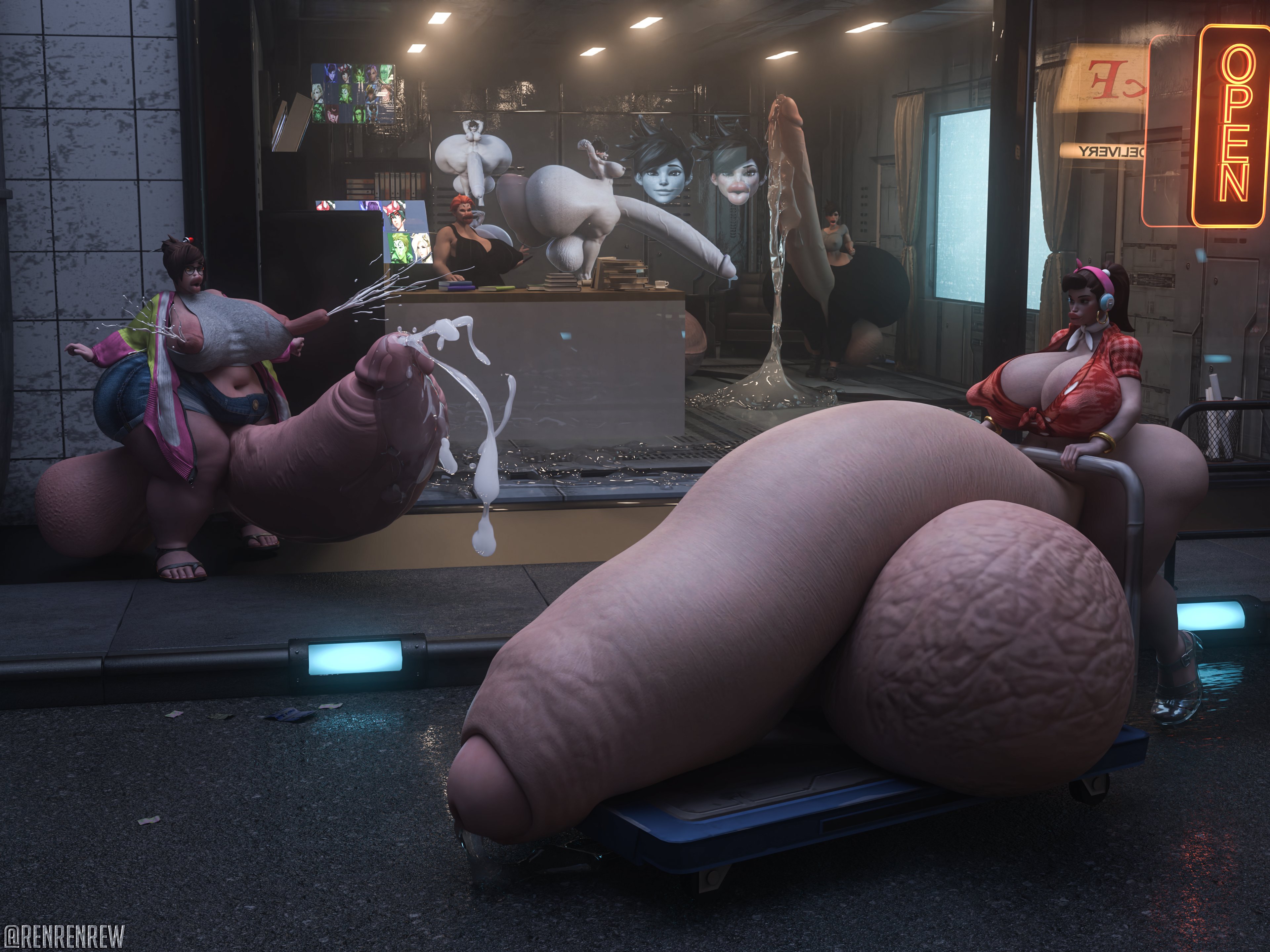 3d, ass, balls, breasts, cum, cumshot, d.va, donut anus, ejaculation, eyewear, futa focus, futa only, futanari, gigantic balls, gigantic penis, gigantic testicles, glasses, huge balls, huge breasts, huge lips, huge penis, huge testicles, hyper ass, hyper balls, hyper breasts, hyper genitalia, hyper hips, hyper penis, intersex, lactation, long nipples, mei (overwatch), moria, no nut november, overwatch, penis, precum, puffy lips, puffy nipples, renrenrew, testicles, thick lips, thick penis, tracer