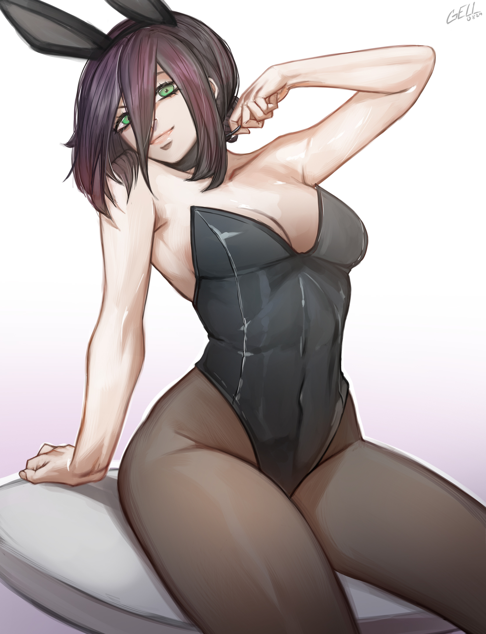 1girls, big breasts, breasts, bunny ears, bunnysuit, chainsaw man, female, female only, gelldraws, light skin, light-skinned female, mappa, reze (chainsaw man), thick thighs