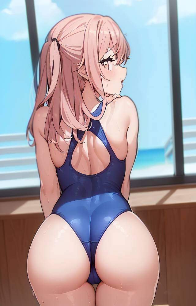 ai_generated blush cute inui_sajuna looking_back pink_hair rose_hair school_swimsuit smaller_female sono_bisque_doll_wa_koi_wo_suru swimsuit tiny young younger_female