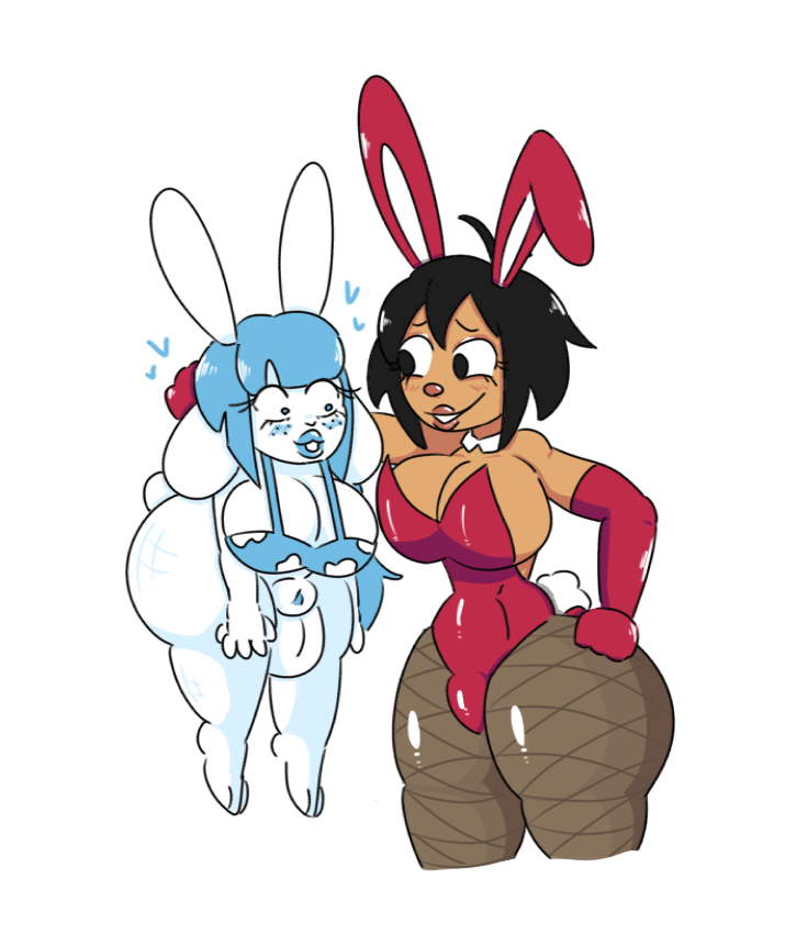 1futa 1girls 4_ears ammy_(a-gal) anthro black_hair blue_eyes blue_hair bunny bunny_costume bunny_ears bunny_girl bunny_tail bunnysuit dark-skinned_female female fishnet_pantyhose futanari gloves held_up huge_thighs human humanoid lagomorph leporid leporid_humanoid long_gloves looking_at_breasts milkbuni milkbuni_(character) rabbit rabbit_humanoid red_bunnysuit red_clothing revealing_clothes self_upload short_hair shortstack size_difference thick_thighs white_fur wide_hips