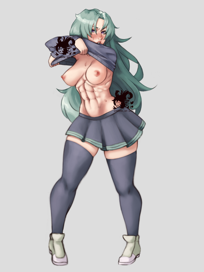 1girls abs after_exercise artistotle_(artist) big_thighs blush blushing_at_viewer breasts confused eight_pack fit fit_female furrowed_brow grabbing grabbing_shirt green_hair hard_nipples lifting_shirt light-skinned_female light_skin long_hair long_sleeves looking_at_viewer oc original_character peeping pov pov_eye_contact purple_eyes raised_eyebrow shoes shoes_on short_skirt six_pack skirt solo solo_female solo_focus sweat sweatdrop sweater sweating sweaty sweaty_body sweaty_breasts taking_clothes_off thick thick_thighs thighhighs thighs walked_in_on