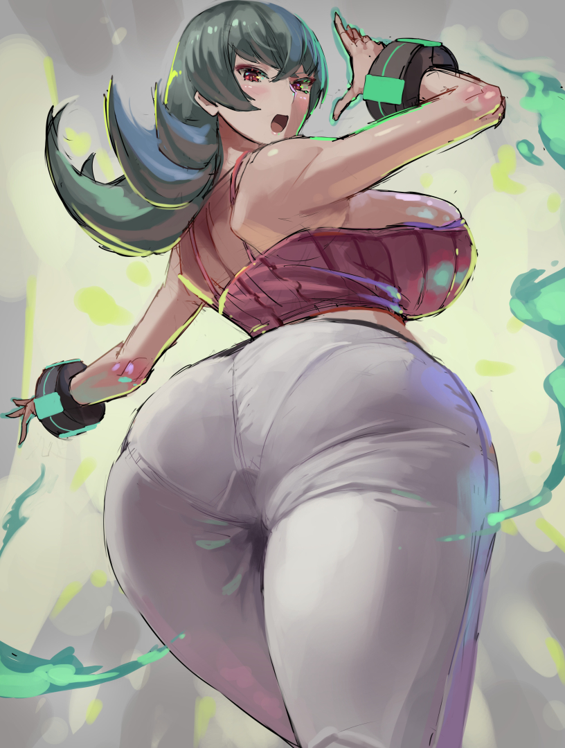 1girls big_ass big_butt breasts butt cleavage fat_ass female game_freak green_hair gym_leader huge_breasts huge_butt kazo large_breasts long_hair looking_at_viewer looking_back nintendo pantylines pokemon pokemon_rgby red_eyes sabrina_(pokemon) sabrina_(pokemon_hgss) slim_waist tank_top thick_thighs thighs tight_clothing white_pants