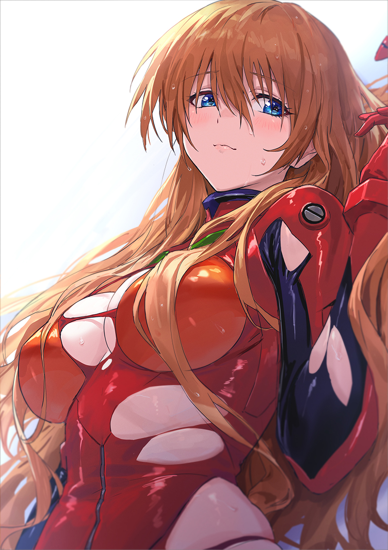 1girls asuka_langley_sohryu big_breasts blue_eyes blush blushing bodysuit breasts brown_hair female female_only german guchico_(guchico77) hips human large_breasts light-skinned_female light_skin long_hair neon_genesis_evangelion orange_hair pilot_suit plugsuit rebuild_of_evangelion smile smiling straight_hair tight_clothing torn_bodysuit torn_clothes torn_clothing