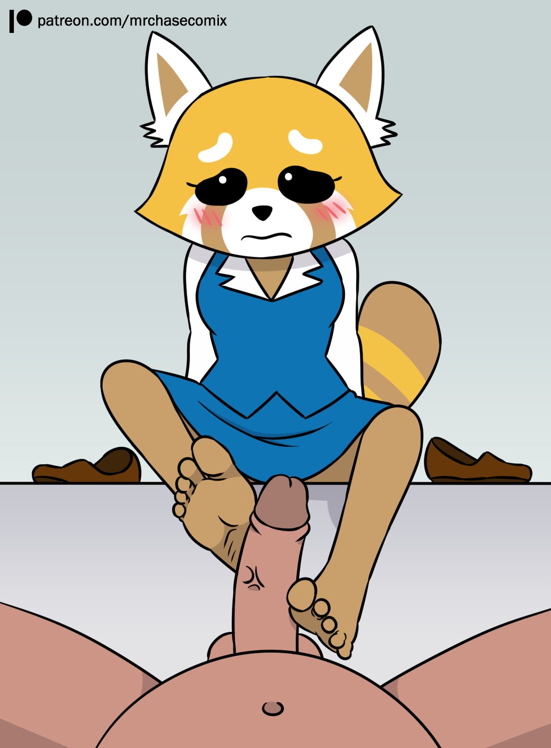 aggressive_retsuko ailurid feet feet_fetish female footjob hi_res mammal mr._chase_comix mrchasecomix red_panda retsuko sanrio smooth_fur tagme unseen_male_face