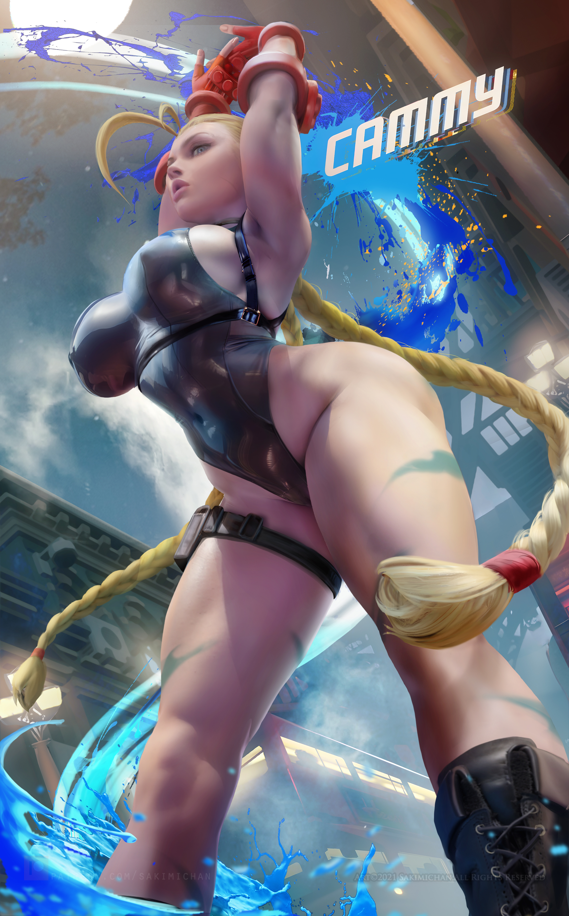 1girls, alternate version available, ass, bending forward, big ass, big breasts, blonde hair, boots, breasts, cammy stretch, cammy white, capcom, curvaceous, female, female only, hands above head, hartman hips, hips, hourglass figure, huge breasts, large breasts, leaning forward, leotard, long hair, low-angle view, sakimichan, skindentation, solo, street fighter, street fighter 6, stretching, tactical clothes, thick, thick thighs, thighs, thunder thighs, thunderthighs, twin braids, wide hips