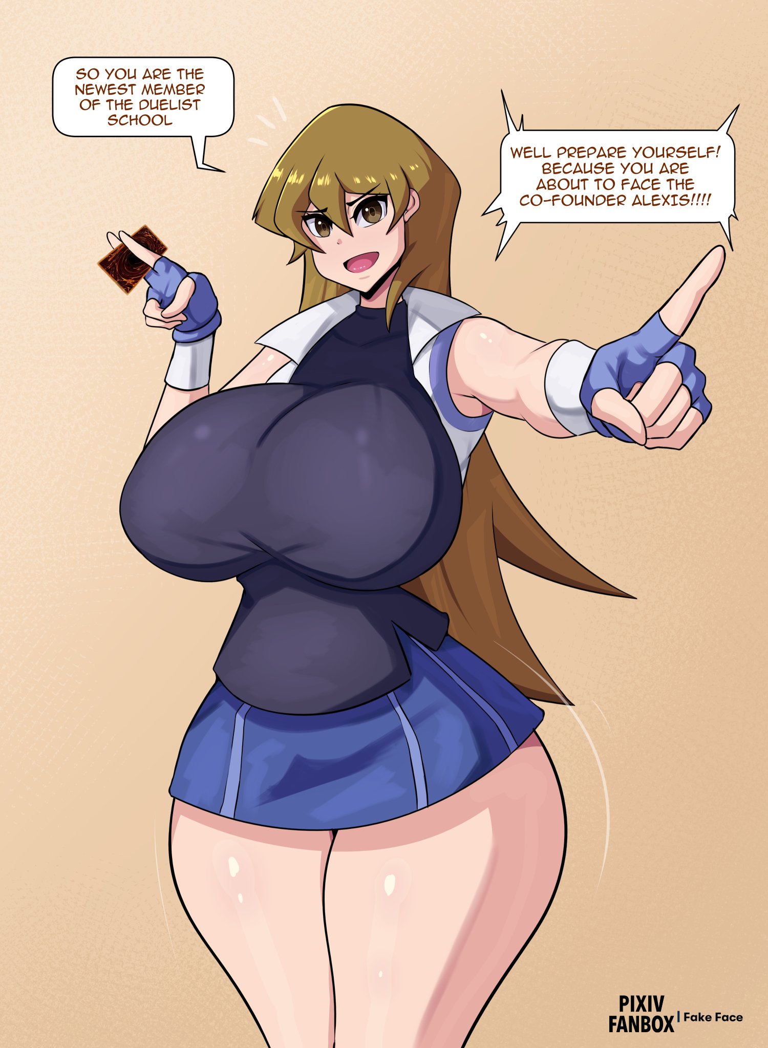 1girls, alexis rhodes, blonde hair, breasts, fake face, female, hips, huge breasts, light skin, light-skinned female, long hair, thick thighs, thighs, wide hips, yu-gi-oh!, yu-gi-oh! gx