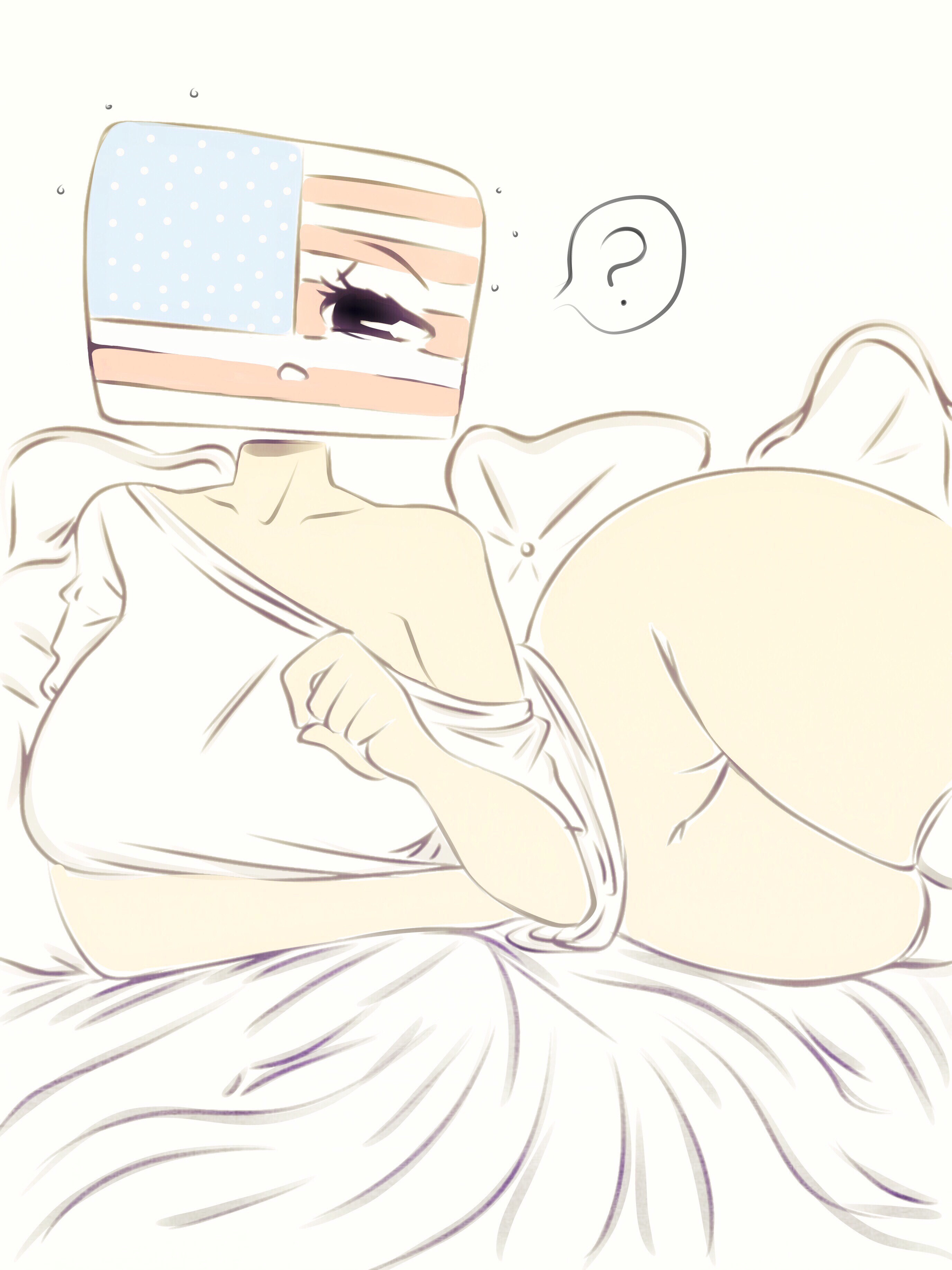 :o, ?, 1girls, america, american flag, bed, big breasts, breasts, clothing, countryhumans, countryhumans girl, female, female only, flawsy, light skin, light-skinned female, panties, pillow, pussy, simple background, united states of america (countryhumans), white background