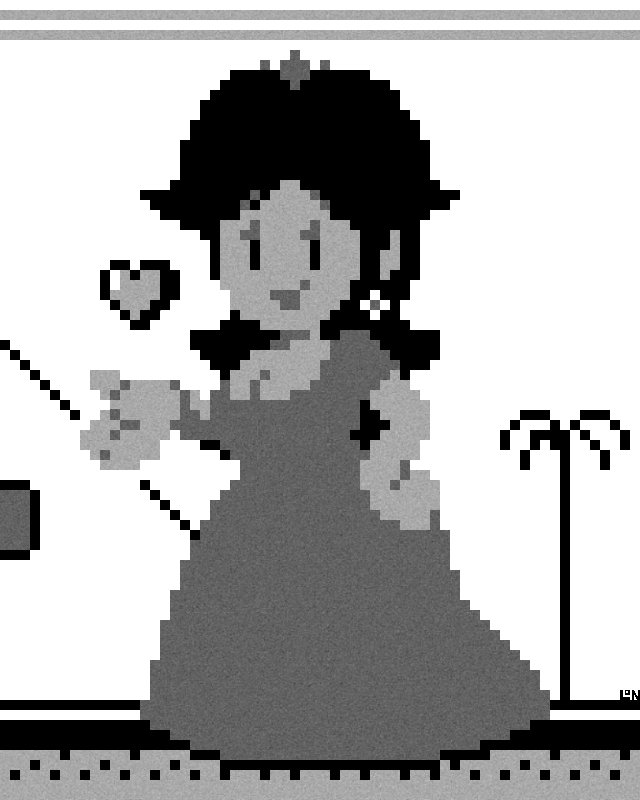 1girls big_breasts blowing_kiss breasts busty cleavage clothed clothing dress female female_only hand_on_own_hip heart large_breasts legendofnerd looking_at_viewer mario_(series) monochrome nintendo pixel_art princess_daisy short_hair smile solo super_mario_land voluptuous