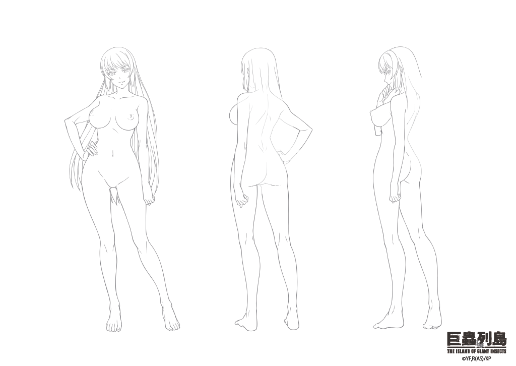 1girls ass bangs bare_arms bare_ass bare_back bare_breasts bare_legs bare_midriff bare_shoulders barefoot big_breasts breasts completely_nude completely_nude_female concept_art dat_ass erect_nipples erection female female_only full_body fully_nude hair hands_on_hips hands_on_own_hips jinno_misuzu kyochuu_rettou legs long_hair monochrome naked naked_female nipples nude nude_female side_view sideboob the_island_of_giant_insects thick_ass thick_thighs thighhighs